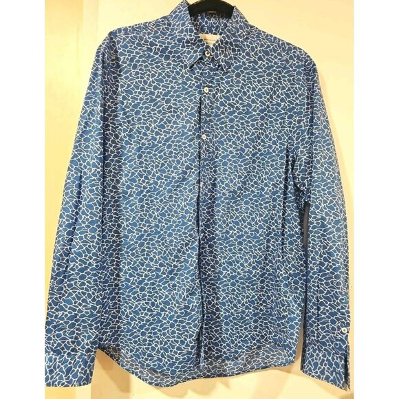 Poggianti 1958 Button Up Long Sleeves Shirt Men's 40 15 3/4 Abstract Blue White - Picture 2 of 10